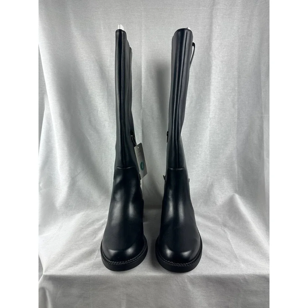 A New Day Women Black Knee High Boots‎ Silver Chain Detail Size 8 NWT
